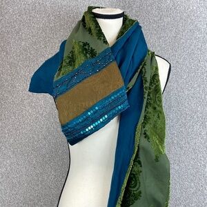 Echo silk rayon velvet burnout scarf with beading mandala pattern 20x80